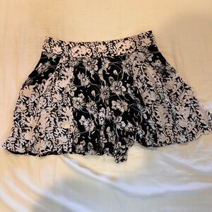 Free People Black and Cream Floral Mini Skort